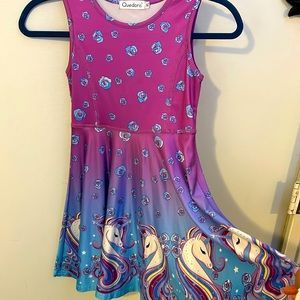 Unicorn and flower print stretchy dress for girls